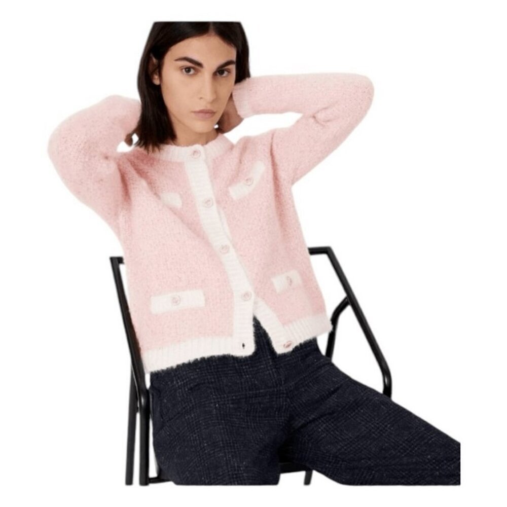 💕MAJE💕 Mission Sequin Embellished Stretch Knit Cardigan ~ Pale Pink - Picture 5 of 16